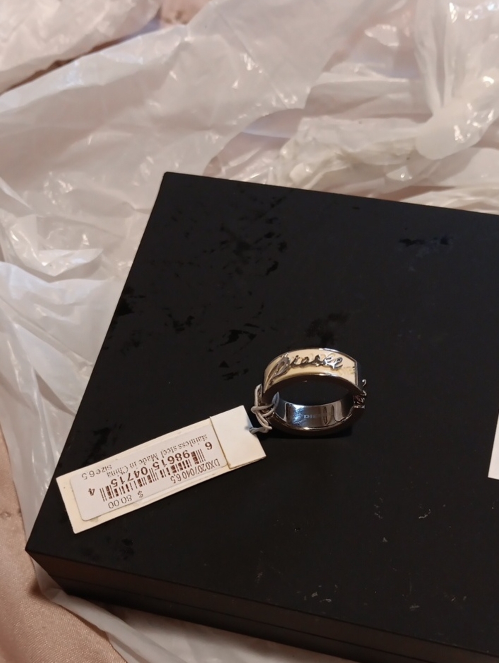 NWT Diesel Stainless Steel Logo Chain Band Ring, model code DX0207040. SIZE 6.5
